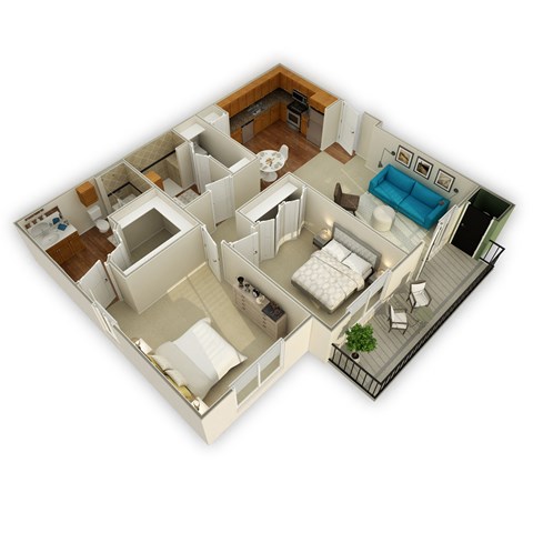 Floor plan for 2 beds, 2 baths, 1084 sqft
