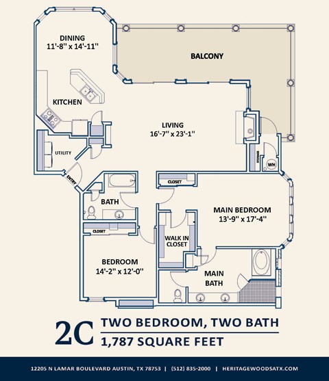 Floor plan for 2 beds, 2 baths, 1787 sqft