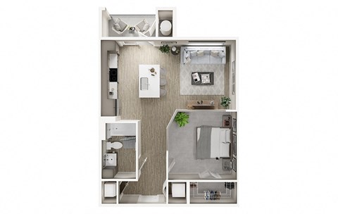 Floor plan for studio, 1 bath, 657 sqft