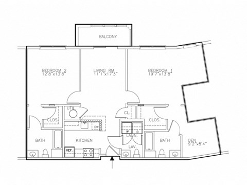 Floor plan for 2 beds, 2.5 baths, 1210 sqft