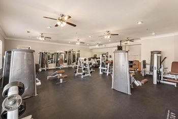 The gym has a variety of weights and cardio equipment