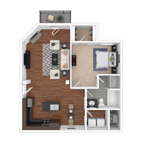 Floor plan for 1 bed, 1 bath, 904 sqft