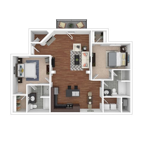 Floor plan for 2 beds, 2 baths, 1193 sqft