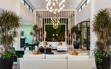 North Little Rock apartment for rent - a living room with couches and plants and a chandelier