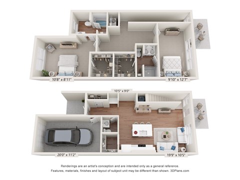 Floor plan for 2 beds, 2.5 baths, 1600 sqft