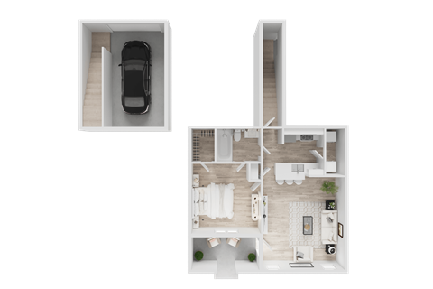 Floor plan for 1 bed, 1 bath, 662 sqft