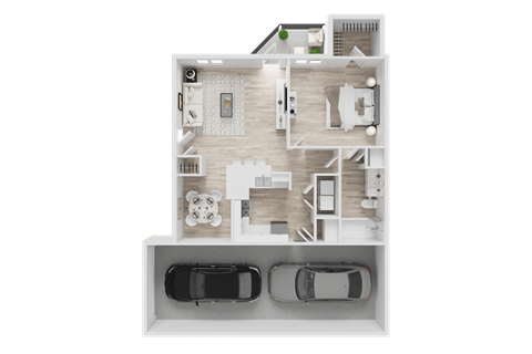 Floor plan for 1 bed, 1 bath, 883 sqft