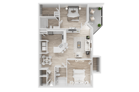 Floor plan for 2 beds, 2 baths, 1124 sqft