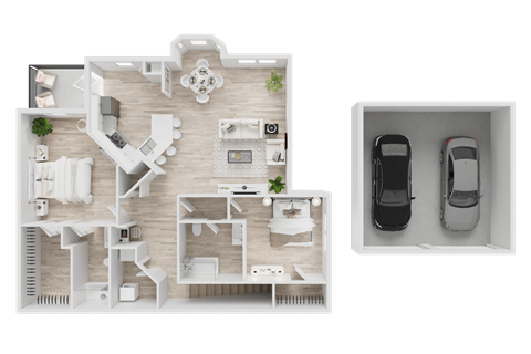 Floor plan for 2 beds, 2 baths, 1325 sqft