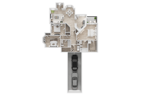 Floor plan for 3 beds, 2 baths, 1435 sqft
