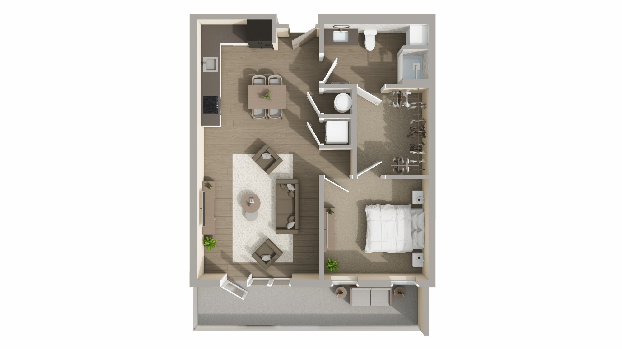 Floor plan for 1 bed, 1 bath, 769 sqft