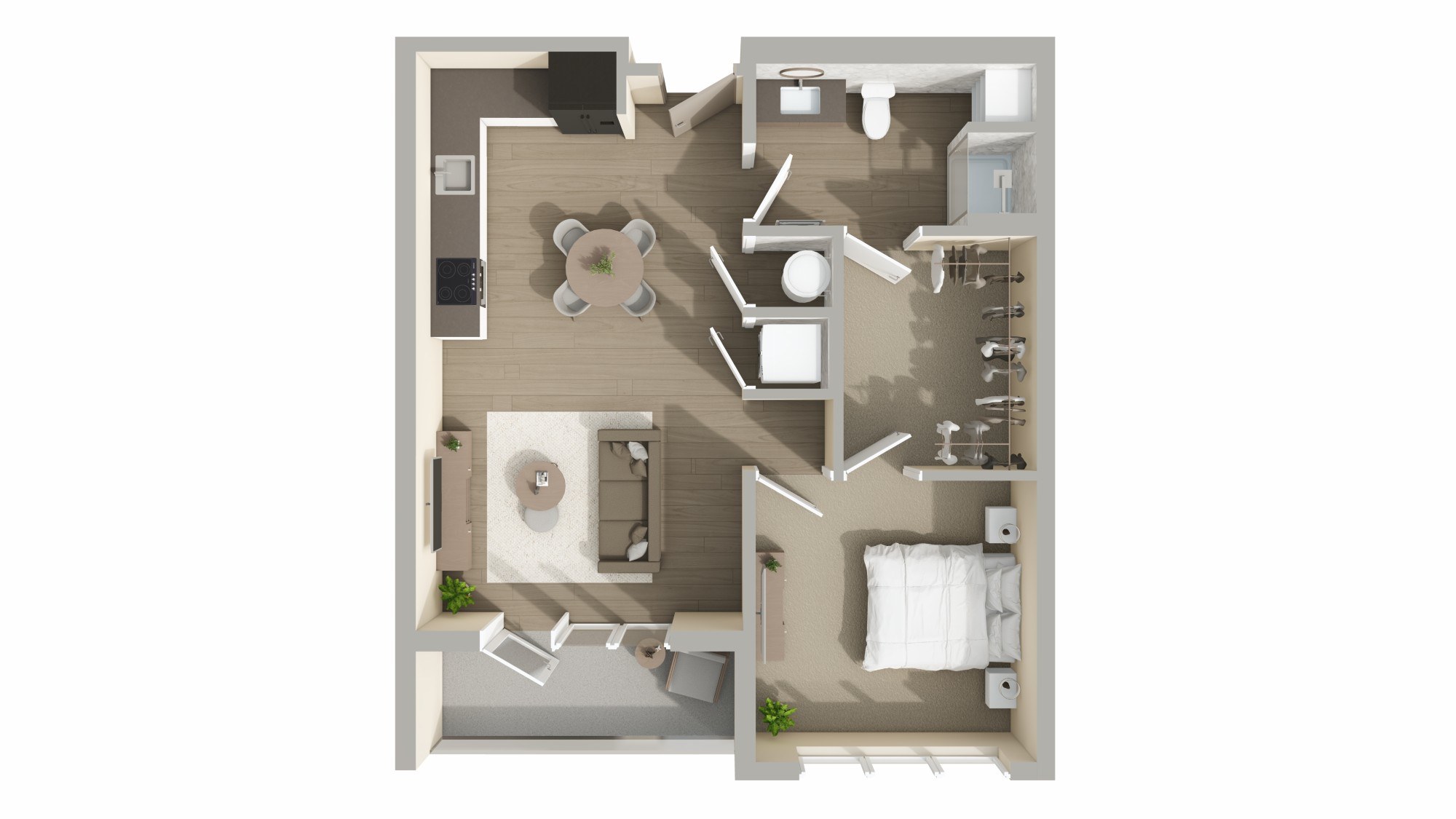 Floor plan for 1 bed, 1 bath, 699 sqft