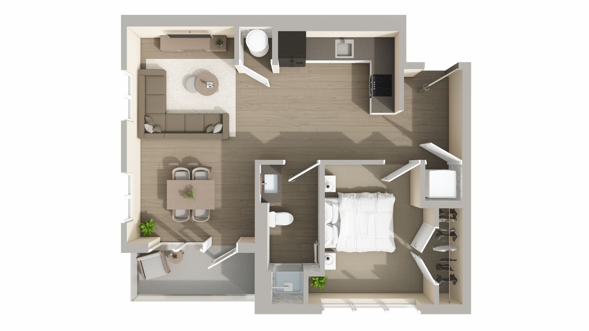 Floor plan for 1 bed, 1 bath, 661 sqft