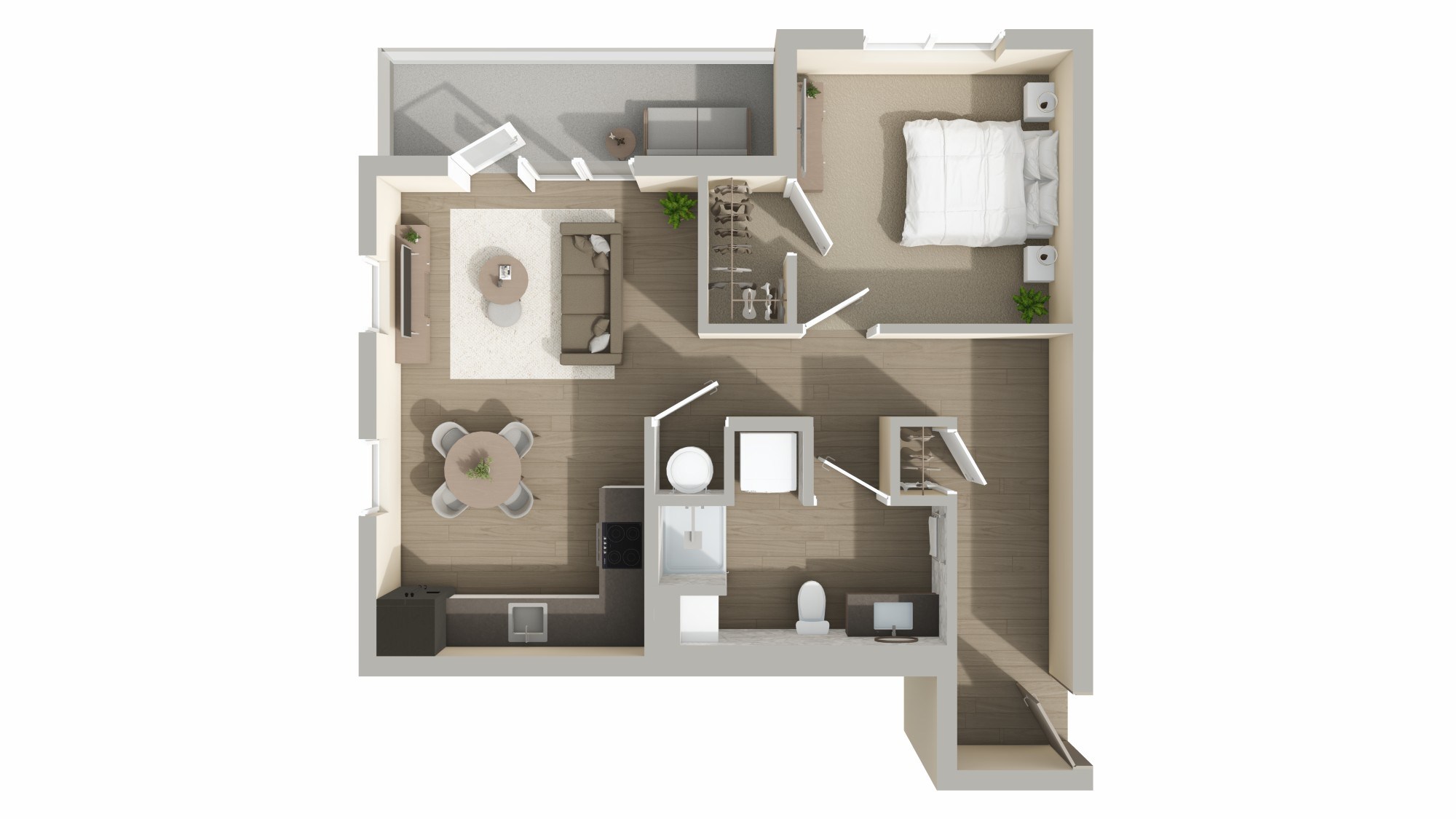 Floor plan for 1 bed, 1 bath, 710 sqft
