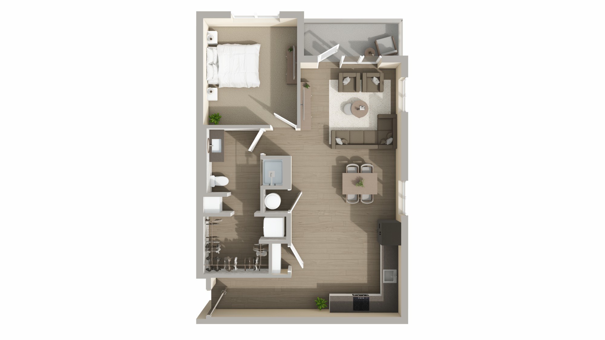 Floor plan for 1 bed, 1 bath, 874 sqft