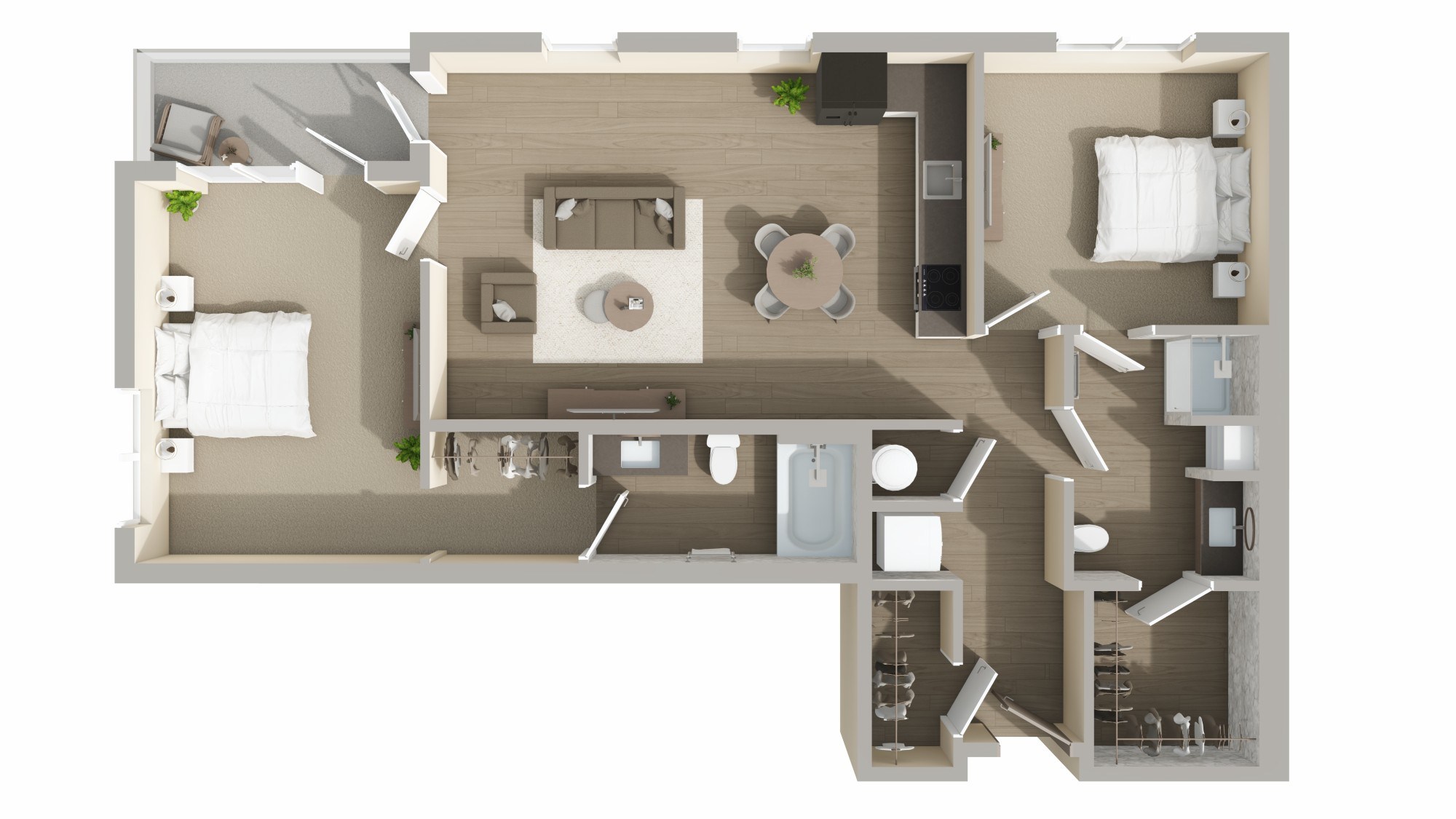 Floor plan for 2 beds, 2 baths, 1082 sqft