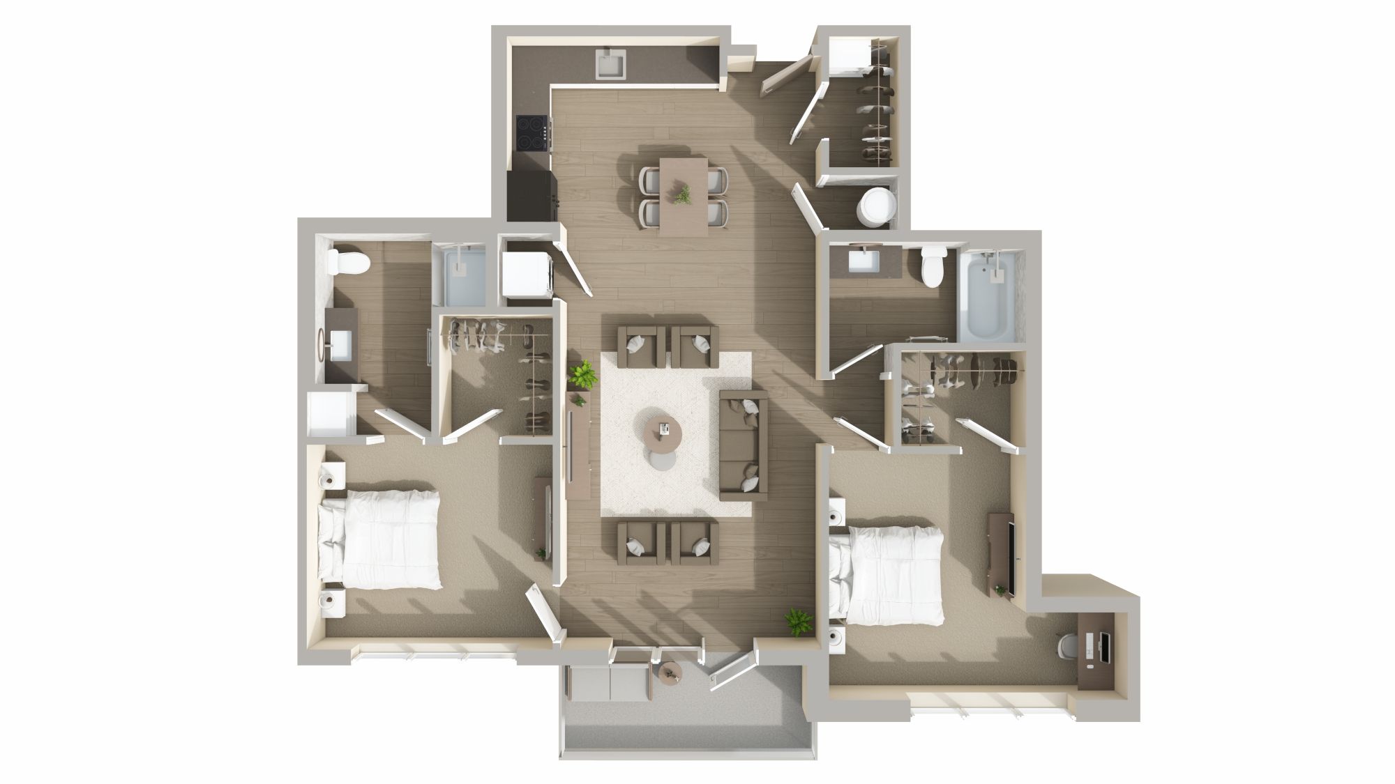 Floor plan for 2 beds, 2 baths, 1123 sqft