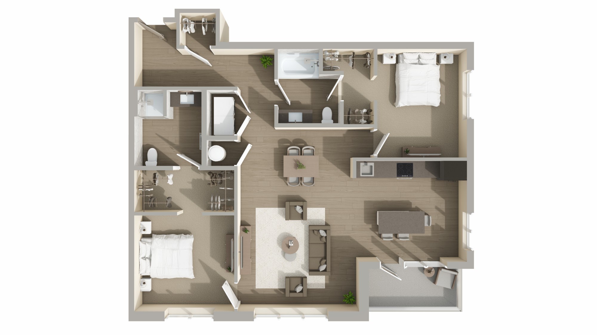 Floor plan for 2 beds, 2 baths, 1198 sqft
