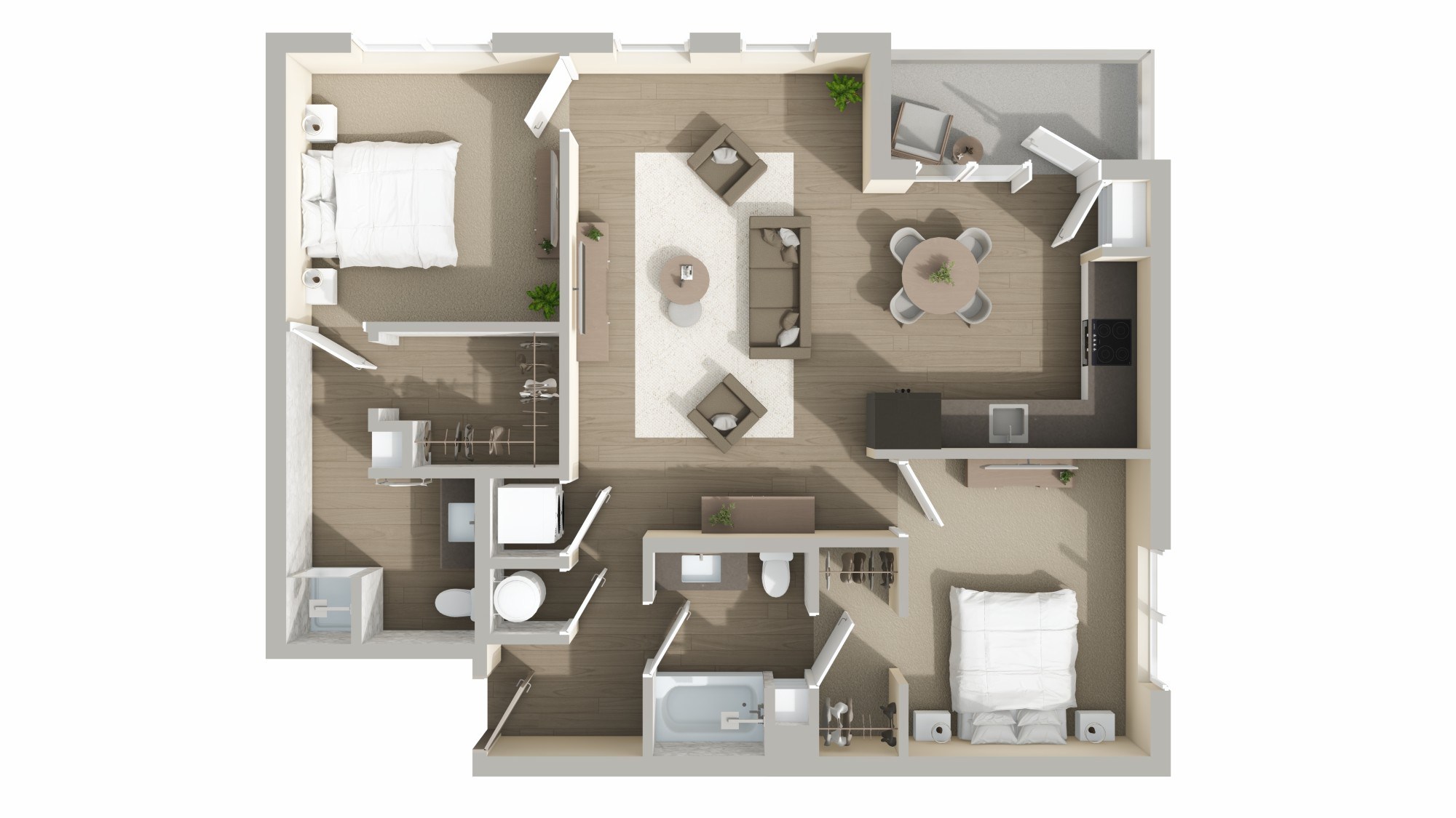 Floor plan for 2 beds, 2 baths, 1056 sqft