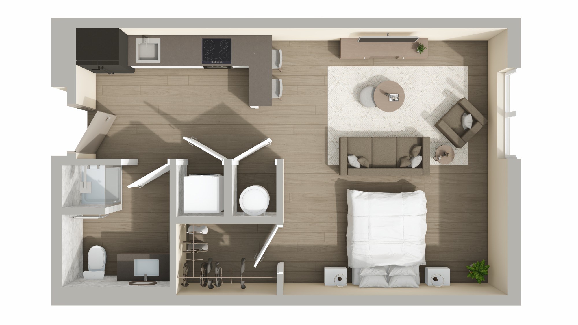 Floor plan for 1 bed, 1 bath, 529 sqft