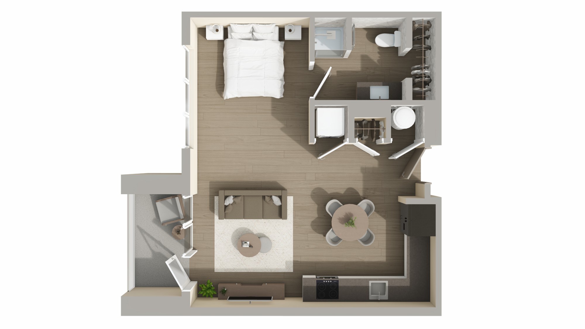 Floor plan for 1 bed, 1 bath, 560 sqft