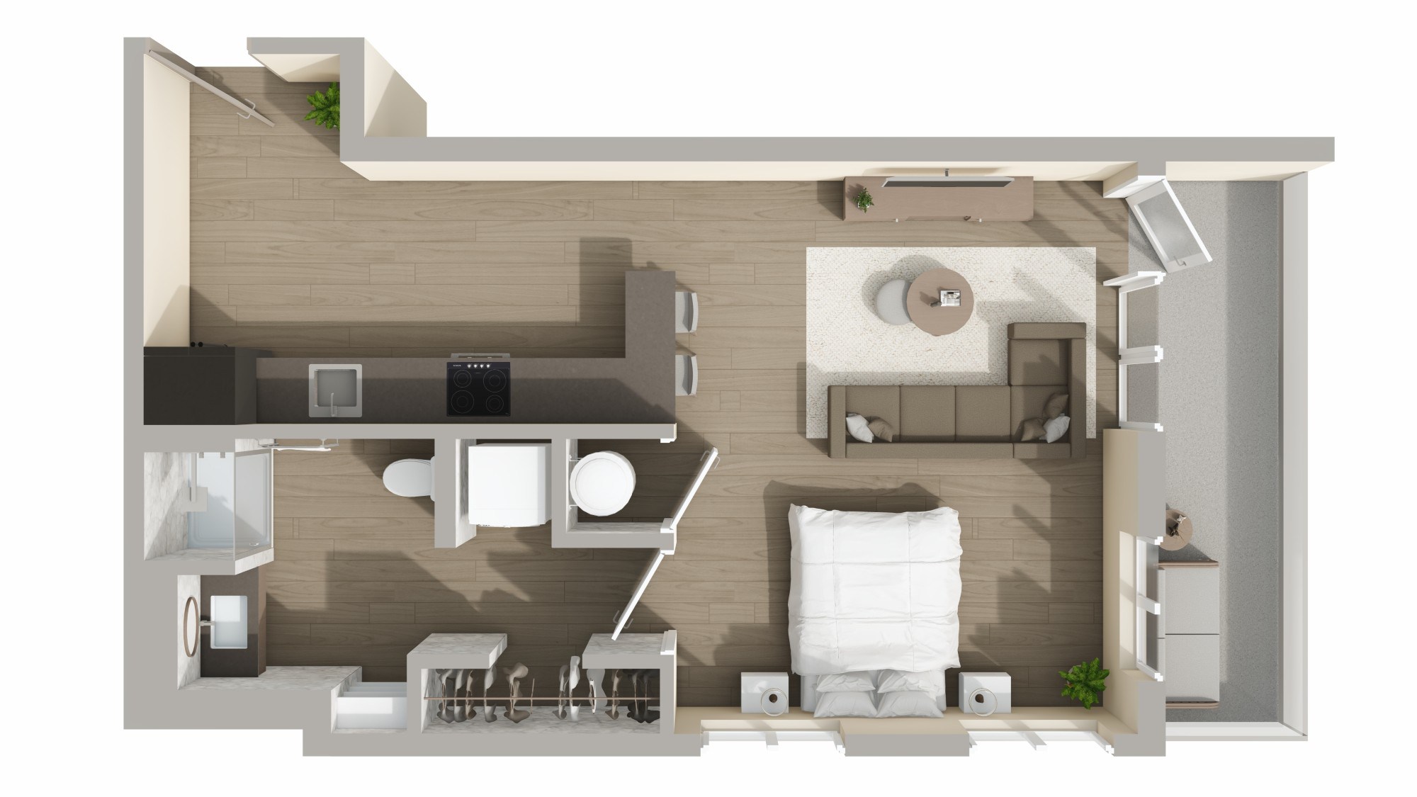 Floor plan for 1 bed, 1 bath, 575 sqft