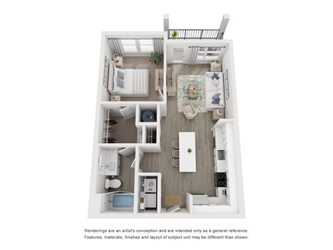 Floor plan for 1 bed, 1 bath, 709 sqft