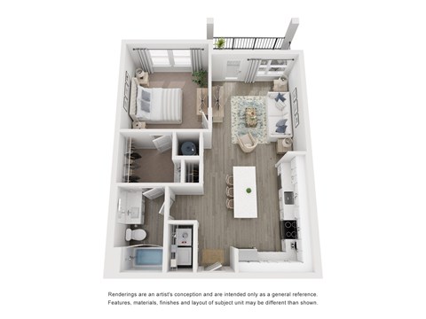 Floor plan for 1 bed, 1 bath, 769 sqft