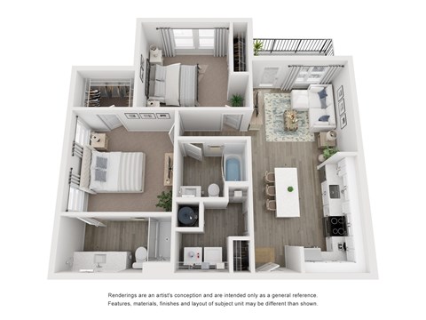 Floor plan for 2 beds, 2 baths, 997 sqft