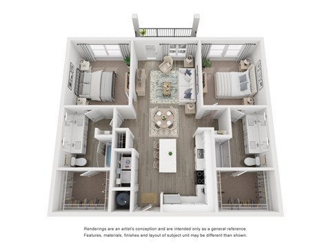 Floor plan for 2 beds, 2 baths, 1152 sqft