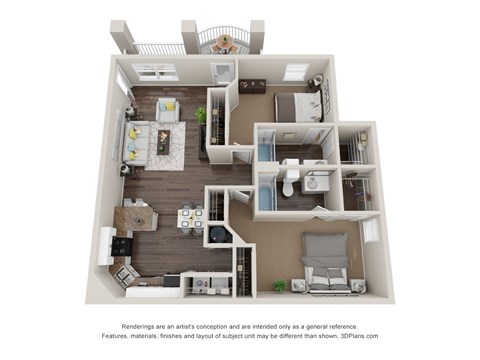 Floor plan for 2 beds, 2 baths, 1093 sqft