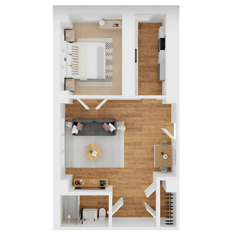 Floor plan for 1 bed, 1 bath, 637 sqft
