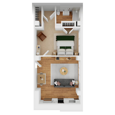 Floor plan for 1 bed, 1 bath, 753 sqft