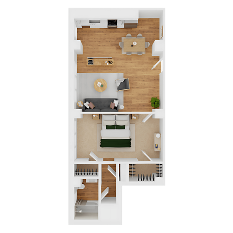 Floor plan for 1 bed, 1 bath, 761 sqft