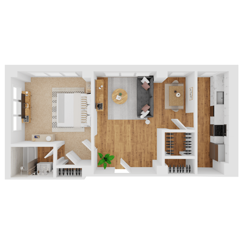 Floor plan for 1 bed, 1 bath, 751 sqft