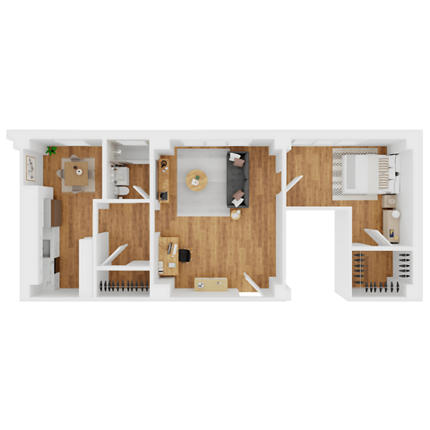 Floor plan for 1 bed, 1 bath, 766 sqft