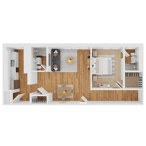 Floor plan for 1 bed, 2 baths, 829 sqft