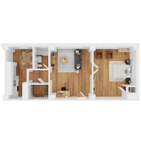 Floor plan for 1 bed, 1 bath, 844 sqft