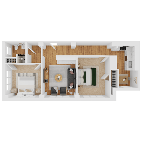 Floor plan for 2 beds, 1 bath, 1088 sqft