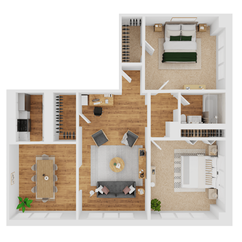 Floor plan for 2 beds, 1 bath, 1103 sqft