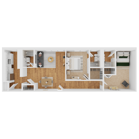 Floor plan for 2 beds, 3 baths, 1097 sqft