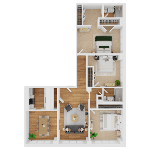 Floor plan for 3 beds, 2 baths, 1487 sqft