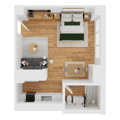 Floor plan for studio, 1 bath, 394 sqft
