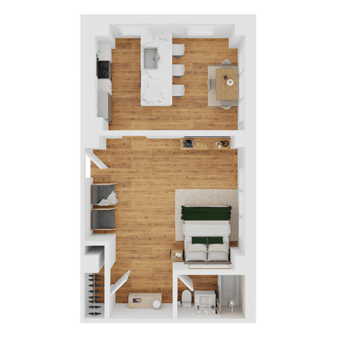 Floor plan for studio, 1 bath, 615 sqft