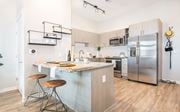 Savannah apartment for rent - a kitchen with stainless steel appliances and a bar with stools at The Baxly, Georgia , 31401