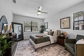 Houston apartment for rent - Bedroom With Ceiling Fan at The Ambrose, Houston, TX, 77040