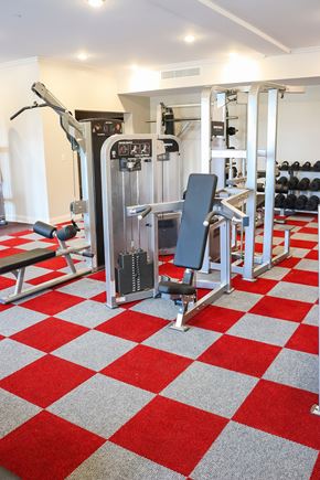 Southaven apartment for rent - A gym with a red and white checkered floor.