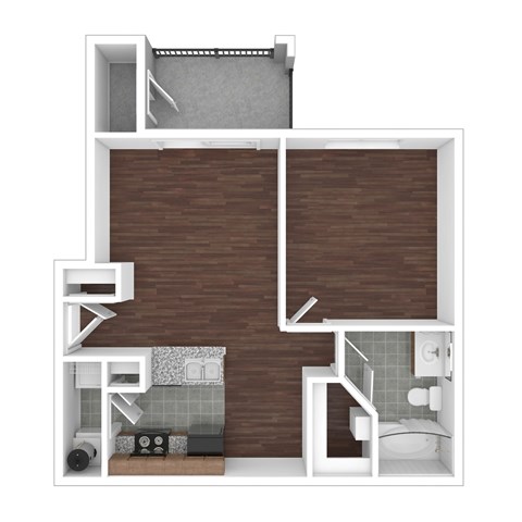 Floor plan for 1 bed, 1 bath, 692 sqft