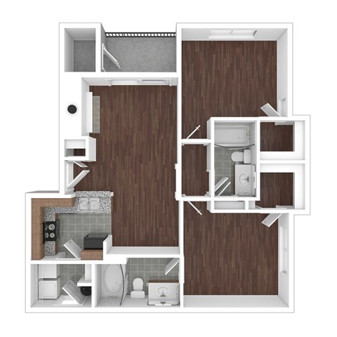 Floor plan for 2 beds, 2 baths, 850 sqft