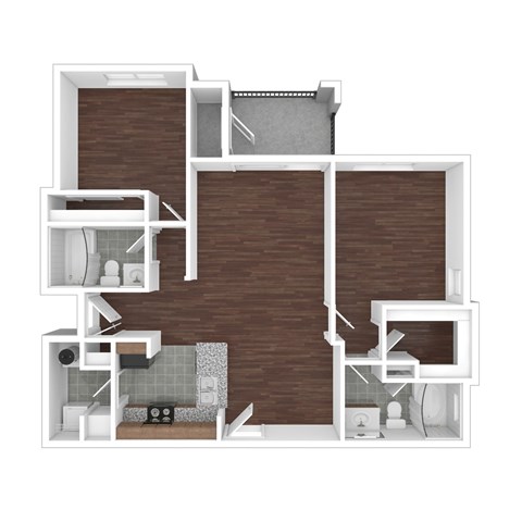 Floor plan for 2 beds, 2 baths, 975 sqft